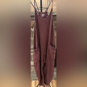 (NWOT) Free People Oversized Jumpsuit XL Slouchy Boho Romper Brown Pockets